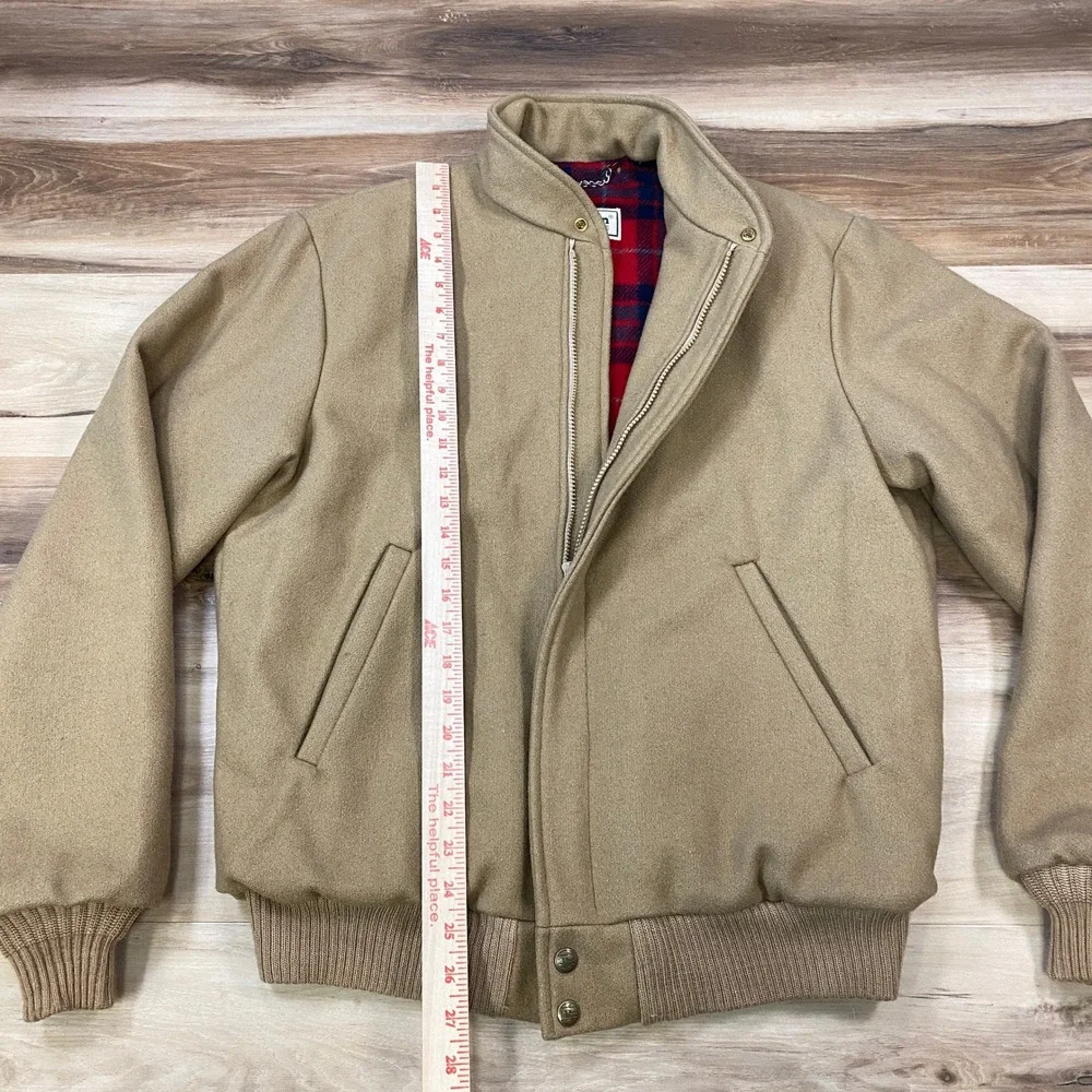 LL Bean Bomber Jacket Mens M Vintage Wool Plaid Lined Tan Heritage Made USA - Picture 4 of 12